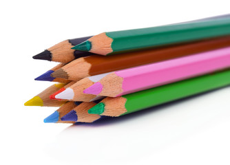 Colour pencils isolated on white background close up