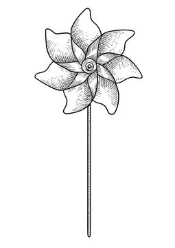 Pinwheel illustration, drawing, engraving, ink, line art, vector