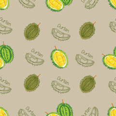 Seamless durian pattern on beige background
