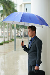 Handsome Asian Businessman with Umbrella