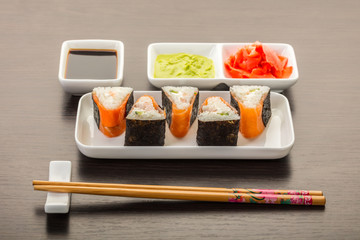 Japanese food, rolls with salmon