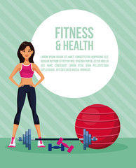 Fitness woman at city round icon cartoon vector illustration graphic design