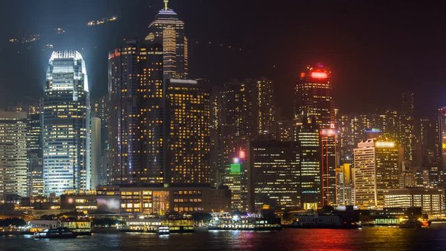 Hong kong night cityscape timelapse. 4k Resolution.