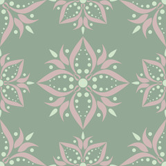 Green floral background. Seamless pattern with flower designs