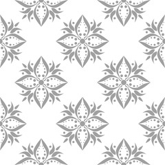 Gray floral ornament on white background. Seamless pattern