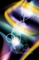 Color shiny light effects on black, liquid style multicolored wavy shape