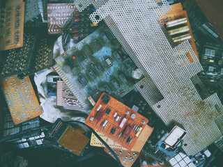 Electronic circuit board waste. Vintage retro style.
