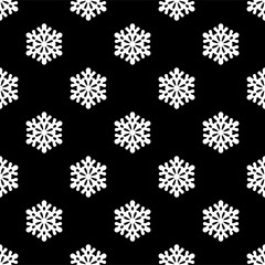 Seamless pattern with white snowflakes on black background
