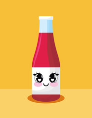 kawaii ketchup bottle over yellow background, colorful design. vector illustration