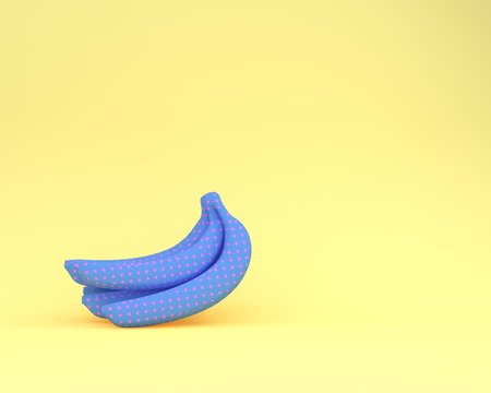 Colorful banana blue polka dots on yellow pastel background. minimal idea food concept.