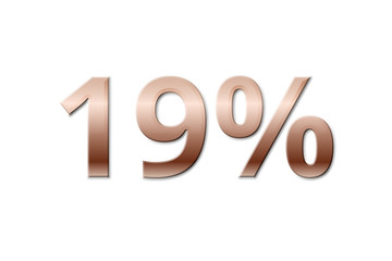 19 % - nineteen copper-coloured percent on white background