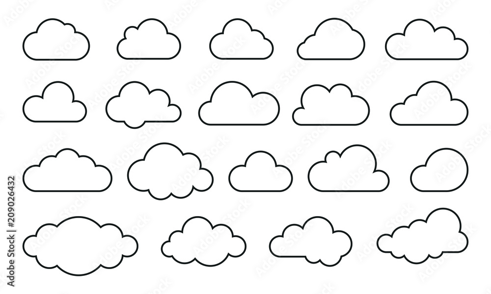 Poster clouds line art vector web icons