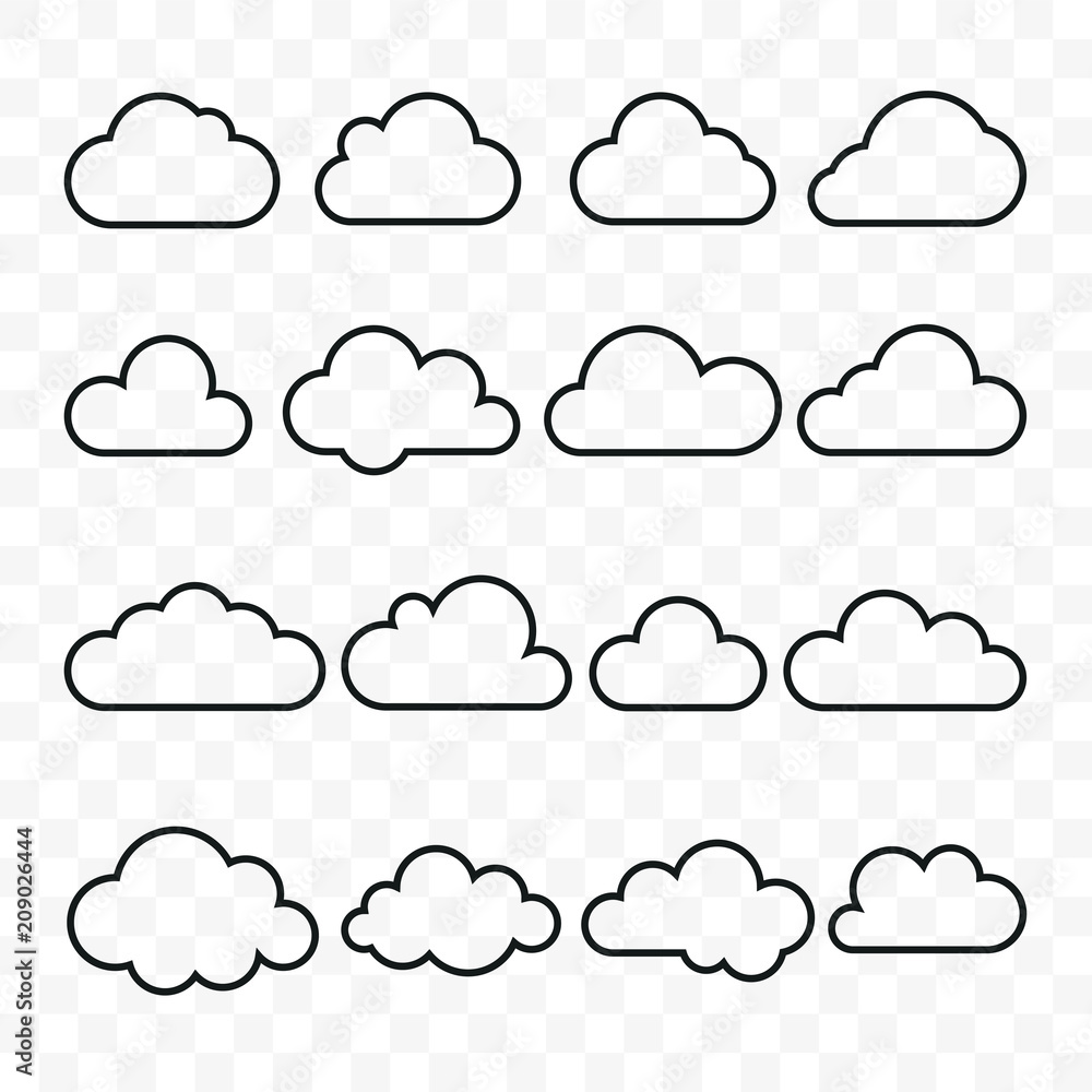 Poster clouds line art vector web icons