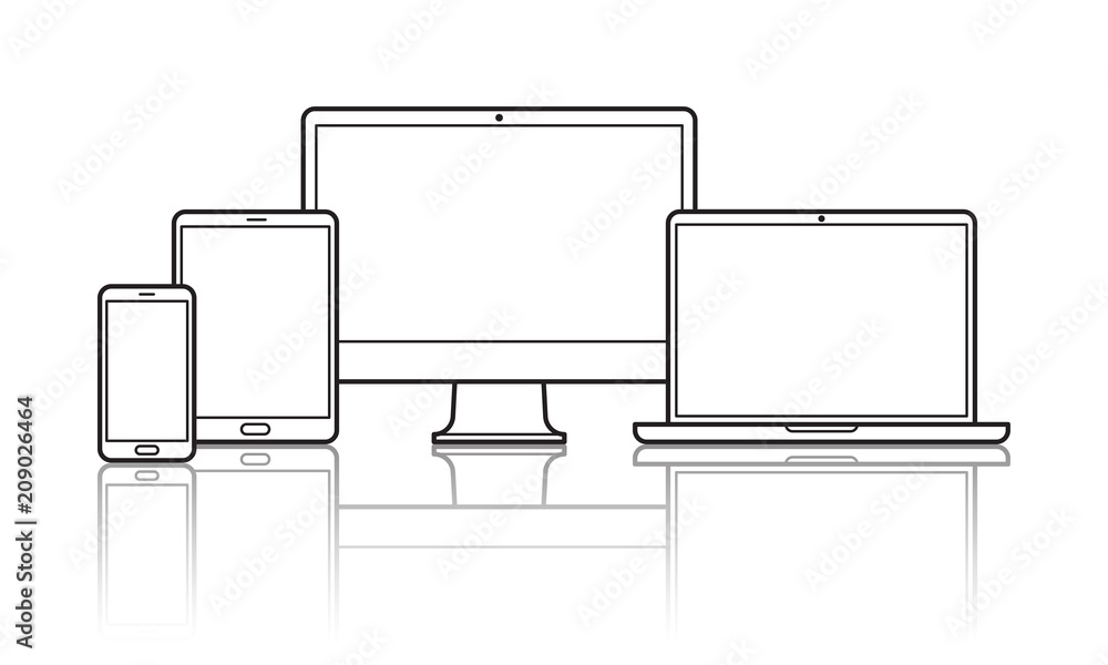 Poster devices vector line icons for responsive design
