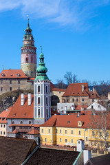 Old Town of Cesky Krumlov in South Bohemia, Czech Republic with blue sky. UNESCO World heritage Site and famous place for tourism