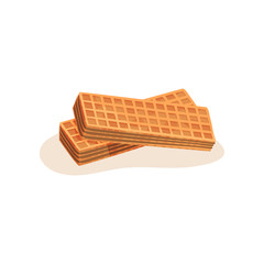 Two long rectangular waffles with chocolate filling. Tasty and sweet food. Flat vector element for recipe book, cafe menu or promo poster