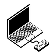 laptop computer with control game isometric icon vector illustration design