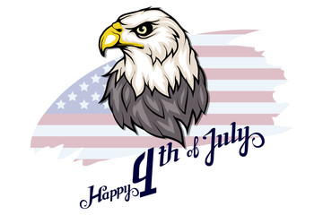 America's Independence Day. Traditional Symbols of America. Bald eagle logo. Happy Independence Day. American flag. Vector graphics to design.