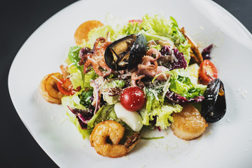 Tasty salad dish from seafood