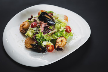 Tasty salad dish from seafood