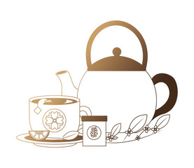 teapot with cup and pot isolated icon vector illustration design