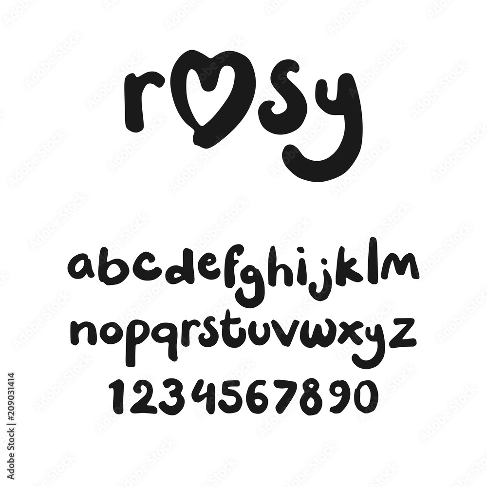 Poster cute font in lowercase handwritten with a marker (letters and numerals)