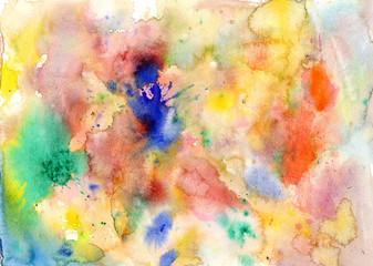 Watercolor color stains and brush strokes
