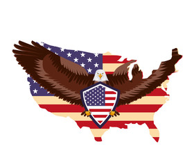 american eagle flag and usa map national symbol vector illustration