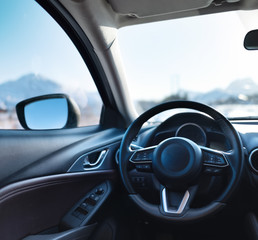 Car inside composition. Concept and idea of transportation