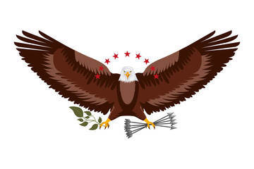 american eagle spread wings with stars arrows and branch vector illustration