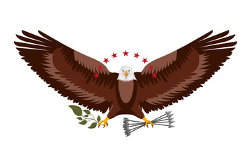 Obraz premium american eagle spread wings with stars arrows and branch vector illustration
