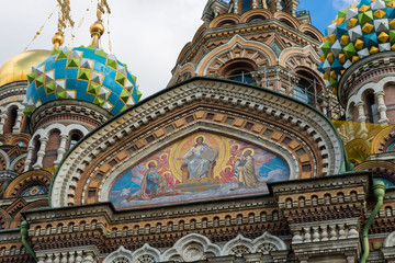 St Petersburg, Russia - Cathedral of Our Savior on Spilled Blood - closeup of domes and architecture details