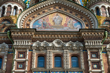 Fototapeta na wymiar St Petersburg, Russia - Cathedral of Our Savior on Spilled Blood - closeup of domes and architecture details