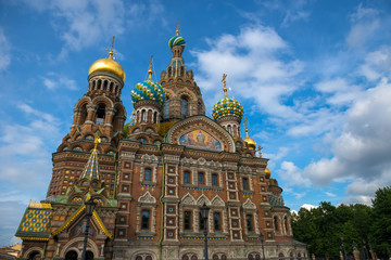Naklejka premium St Petersburg, Russia - Cathedral of Our Savior on Spilled Blood - closeup of domes and architecture details