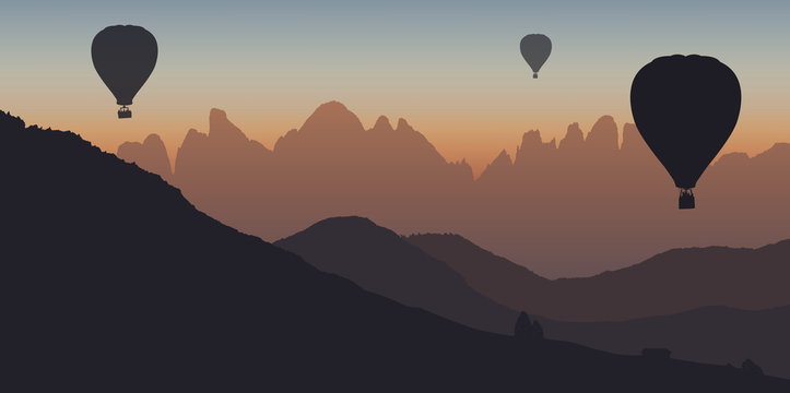 Montgolfière - montagne - dolomite - évasion - liberté - calme - coucher de soleil - tranquille