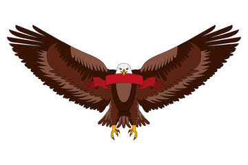 american bald eagle emblem with ribbon vector illustration design