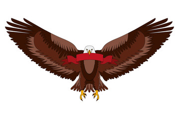 american bald eagle emblem with ribbon vector illustration design