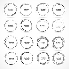Set of 16 Hand Drawn Scribble Circles. Vector illustration