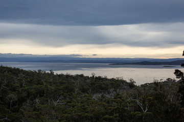 Cold, stormy day near Coles Bay, Tasmania, Australia