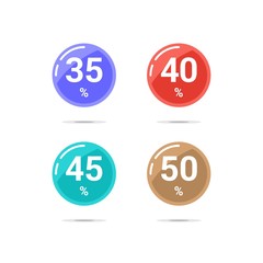 Sale discount circle icons. Special offer price signs. 35, 40, 45 and 50 percent off reduction symbols. Colored vector flat elements badges