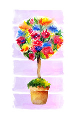water colour flower topiary tree 