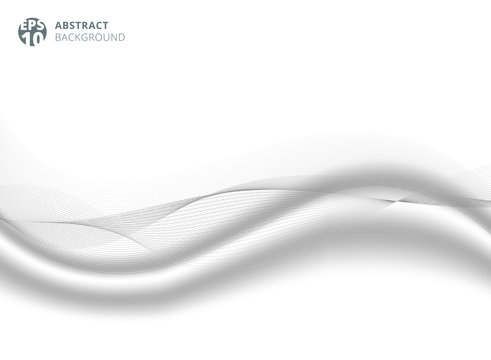 Abstract gray color line wave element with white silk satin background for design.