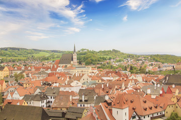 Fototapeta na wymiar Nice view of the historic center of Cesky Krumlov, Czech Republic