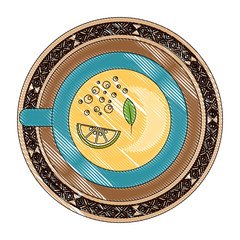 top view tea cup slice lemon beverage vector illustration drawing