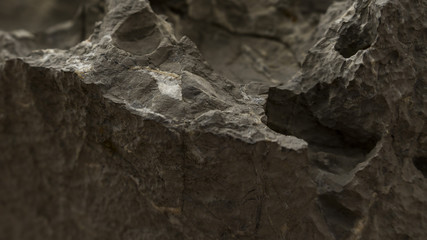 In the piece of rock, the barely visible minerals of the minerals are visible.