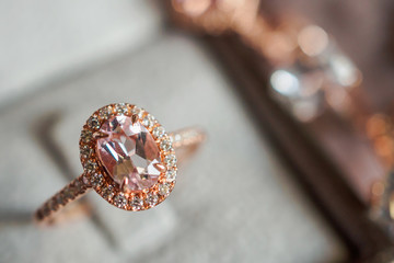 luxury diamond ring in jewelry box vintage style