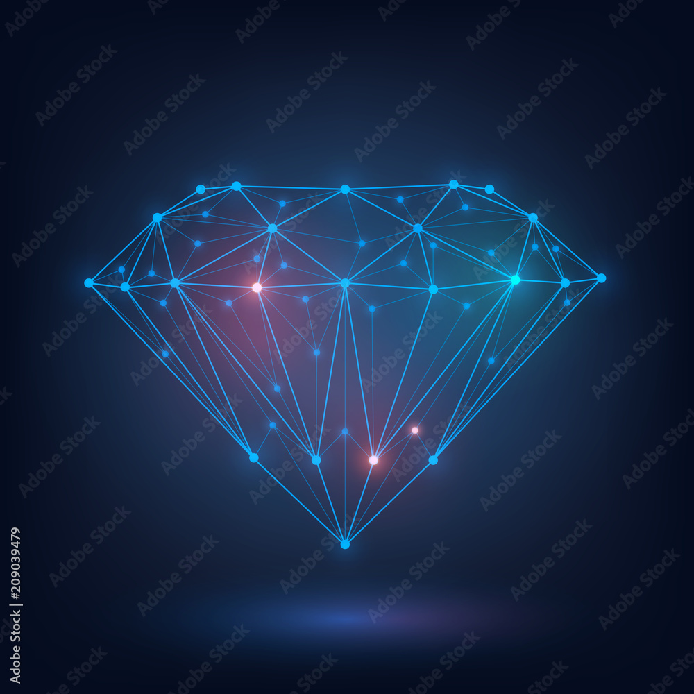 Wall mural polygonal diamond, brilliant of glowing mesh