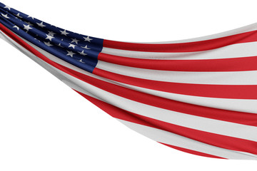The national flag of United States. Waving fabric flag with texture draped on a plain white background. 3D Rendering