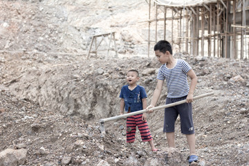 Children are forced to dig, work because of poverty. Violence children and trafficking...