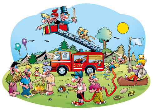 Cartoonillustration: Feuerwehrfest